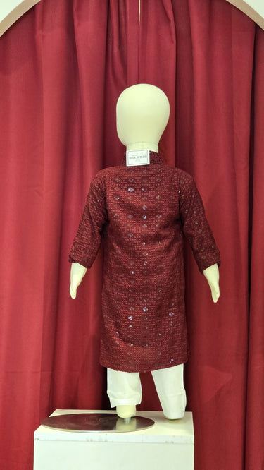 Maroon Chikankari Kurta Pajama for Boys