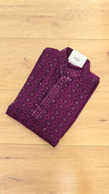 Wine Chikankari Kurta Pajama for Boys
