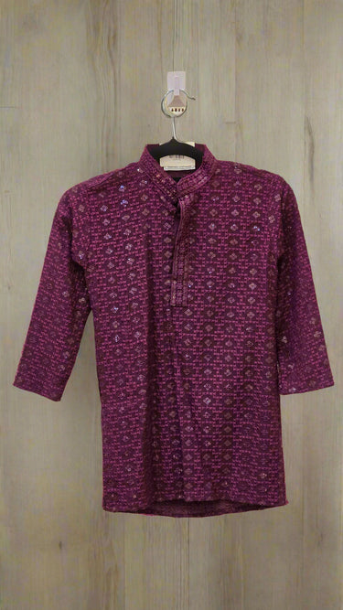 Wine Chikankari Kurta Pajama for Boys