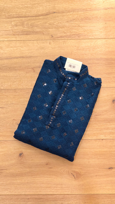 Teal Blue Rayon Chikankari Kurta Pajama for Boys