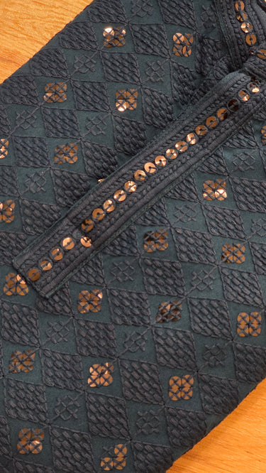 Teal Blue Rayon Chikankari Kurta Pajama for Boys