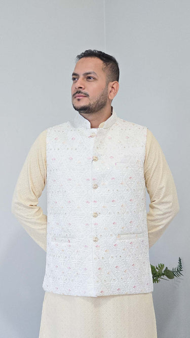 Malai Sequin Nehru Waistcoat Koti