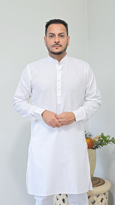Cotton Monchrome Mens Kurta in White