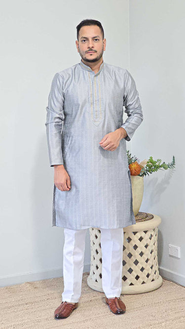 Grey Silk Mens Kurta
