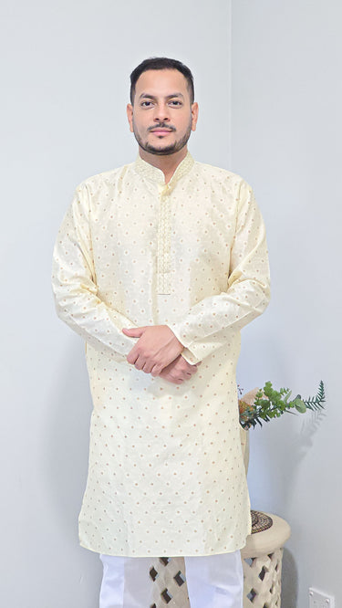 Mens Silk Kurta with Banarashi Butti in Gold