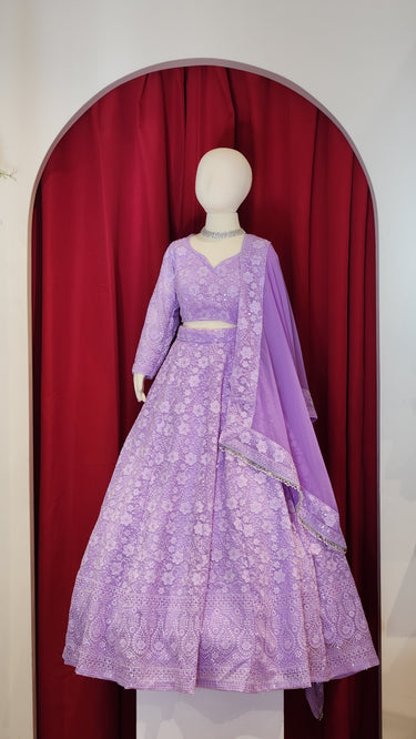 Girls Lavender Chikankari Lehenga  with Boutique Blouse and Shawl