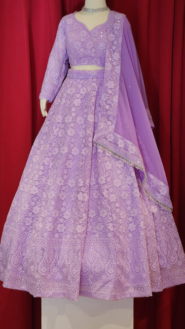 Girls Lavender Chikankari Lehenga  with Boutique Blouse and Shawl