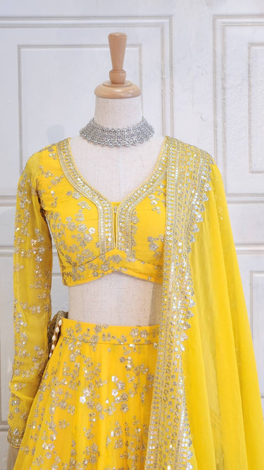 Yellow Lehenga with Boutique Blouse and Shawl