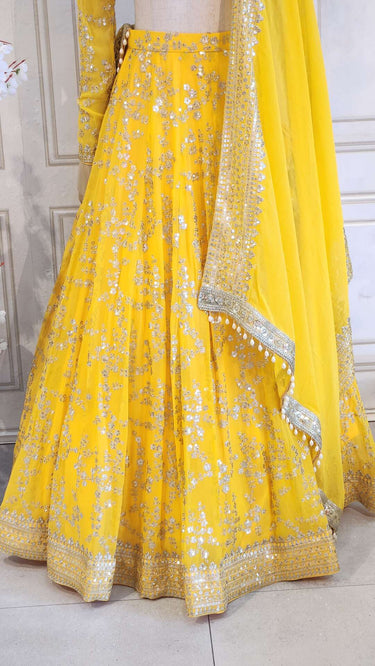 Yellow Lehenga with Boutique Blouse and Shawl
