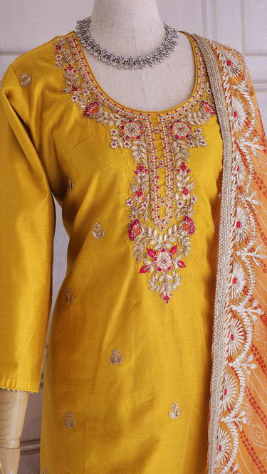 Yellow Women Kurta with Chunri design Shawl