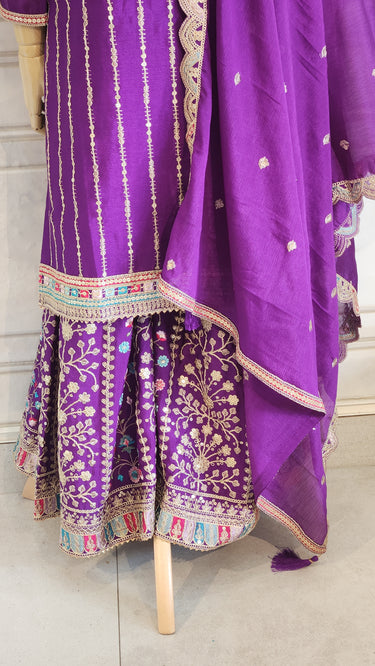 Purple Sequin and Threadwork Sharara Set