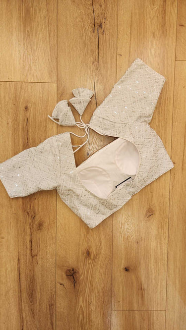 White blouse with silver sequin work