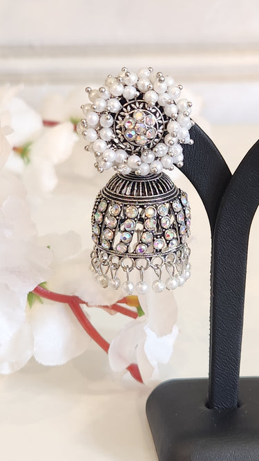 Oxidised Pearl Cage Earrings