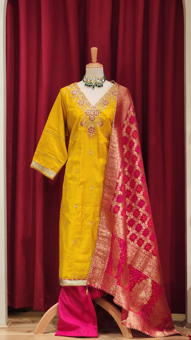 Multi Color Embroidered Kurta with Pajama and Shawl