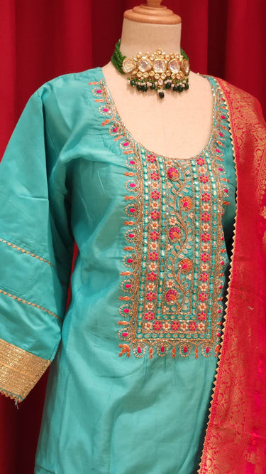 Multi Color Embroidered Kurta with Pajama and Shawl