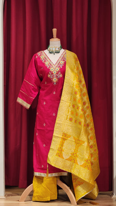 Multi Color Embroidered Kurta with Pajama and Shawl