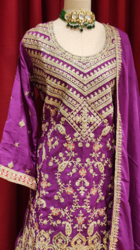 Purple Zariwork and Shimmer Sharara Set