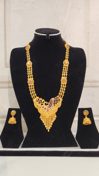 Gold Imitation Rani Haar Mayuri With Earrings