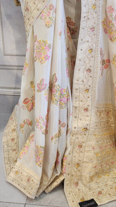 Pure Dola Silk Saree with Contrast Phulkari Work