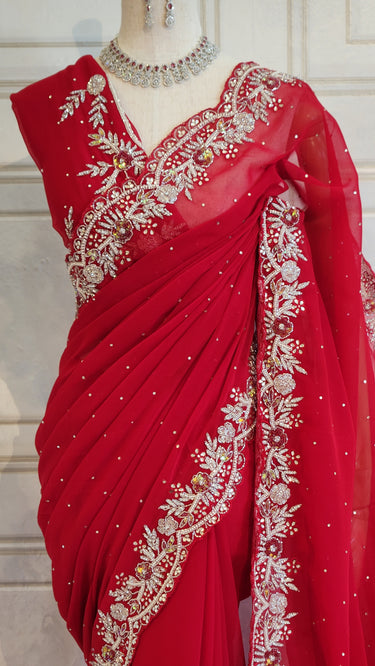 Red and Silver Bridal Saree Set