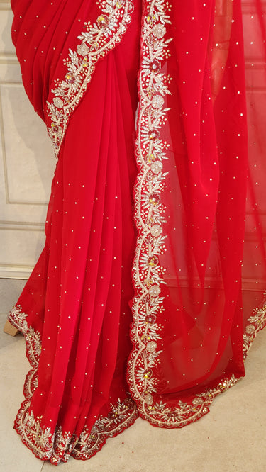 Red and Silver Bridal Saree Set