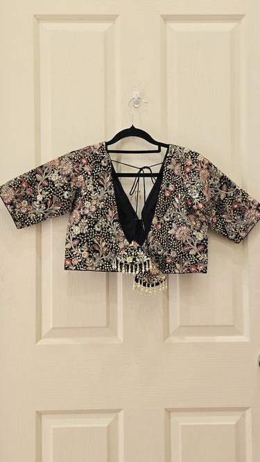 Multicolor Half Sleeve Blouse in Black Base