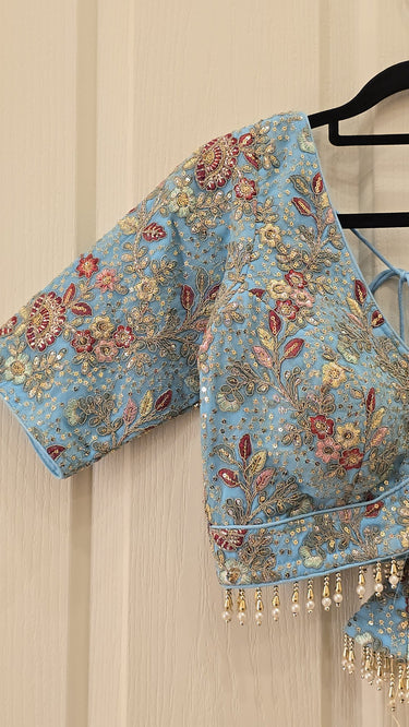 Multicolor Half Sleeve Blouse in Blue Base