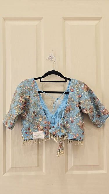 Multicolor Half Sleeve Blouse in Blue Base