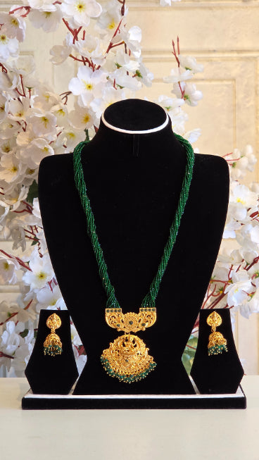 Brass Imitation Hydro Crystal Temple Jewellery With Earrings Laxmi