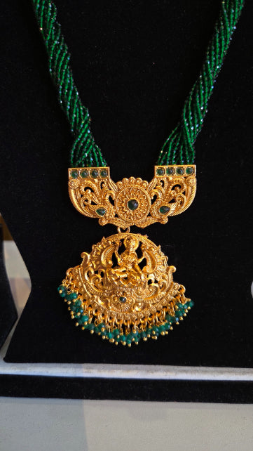 Brass Imitation Hydro Crystal Temple Jewellery With Earrings Laxmi
