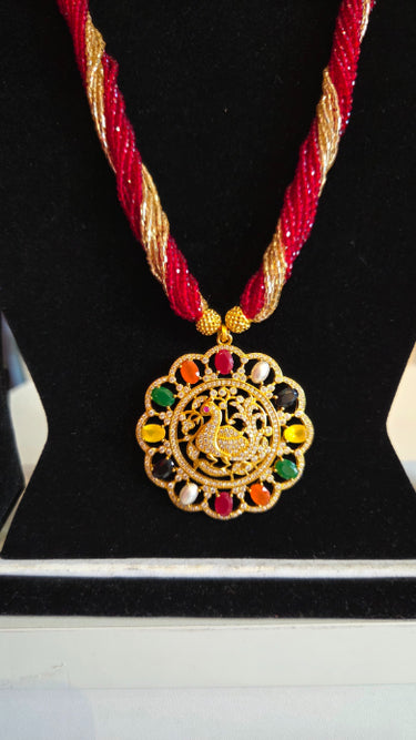 Chiffon pote with Hydro Crystal American Diamond Pendent Tejasvi