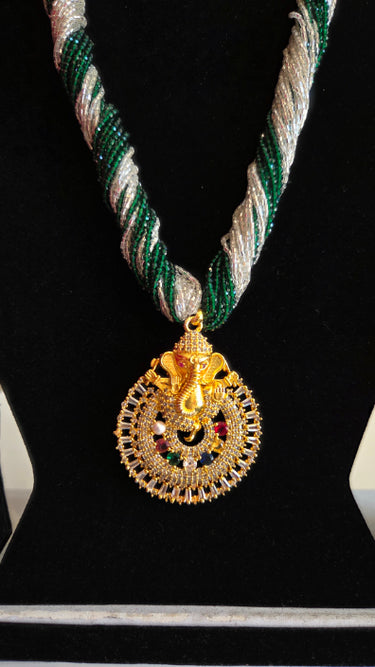 Chiffon pote with Hydro Crystal American Diamond Pendent Vinayaka