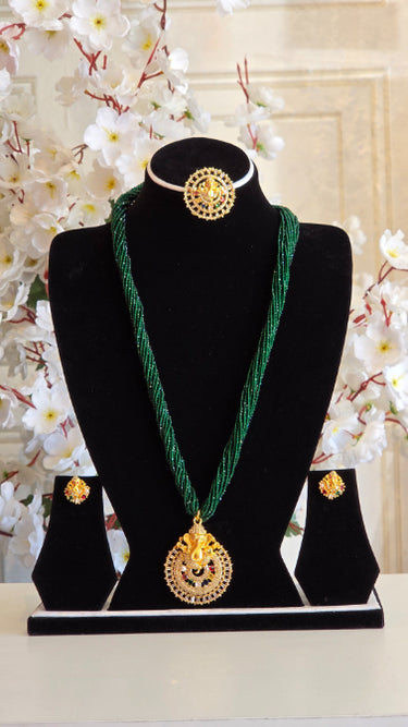 Hydro Crystal Pote with American Diamond Pendent Ganesh