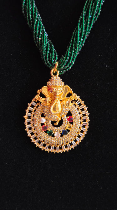 Hydro Crystal Pote with American Diamond Pendent Ganesh