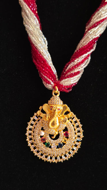 Chiffon pote with Hydro Crystal American Diamond Pendent Vinayaka