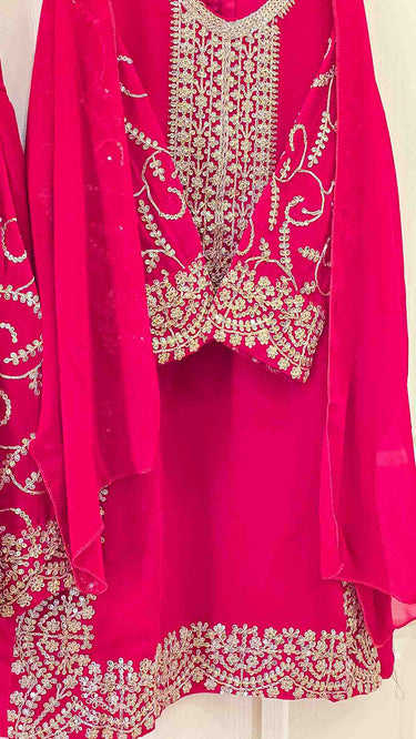 Girls Georgette Zariwork Kurta Set Red
