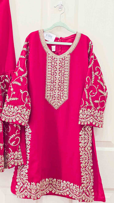Girls Georgette Zariwork Kurta Set Red