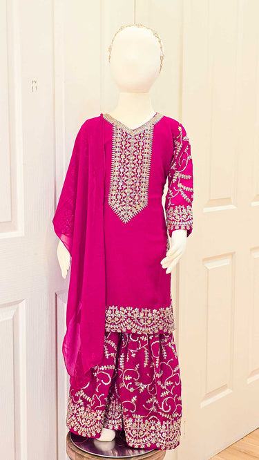 Girls Georgette Zariwork Kurta Set Pink
