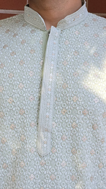 Thread Embroidered Rayon Kurta with Sequinwork