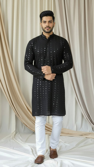 Mens Rayon Kurta In Black