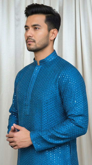 Mens Rayon Kurta In Teal Blue