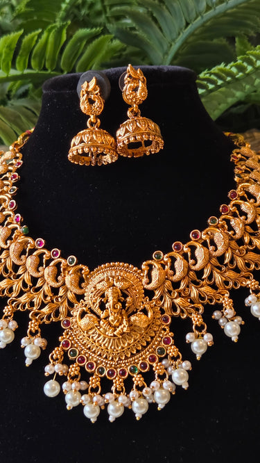Brass Temple Jewellery Necklace with Earrings Anandita