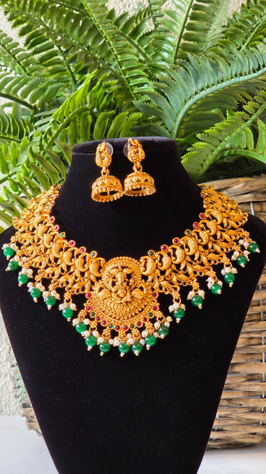 Brass Temple Jewellery Necklace with Earrings Padma