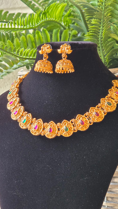 Brass Temple Jewellery Necklace with Earrings Nritya