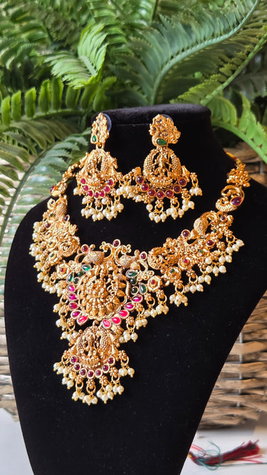 Brass Temple Jewellery Necklace with Earrings Devika