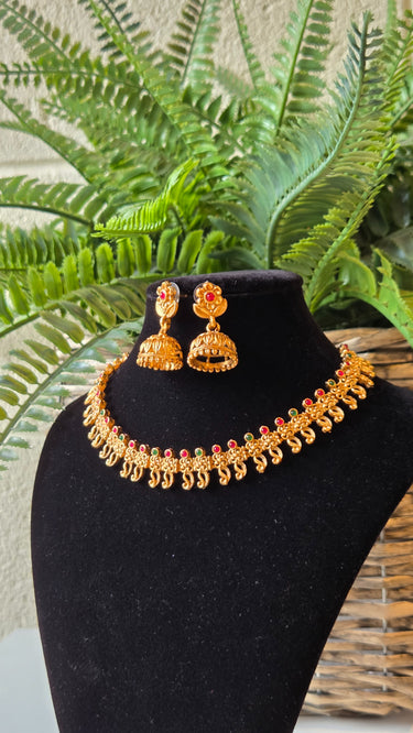 Brass Temple Jewellery Necklace with Earrings Divya