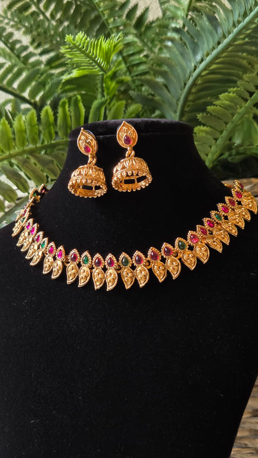 Brass Temple Jewellery Necklace with Earrings Aaradhya