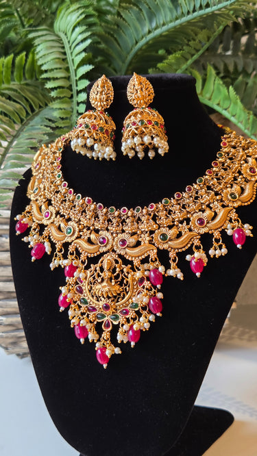 Brass Temple Jewellery Necklace with Earrings Nritya