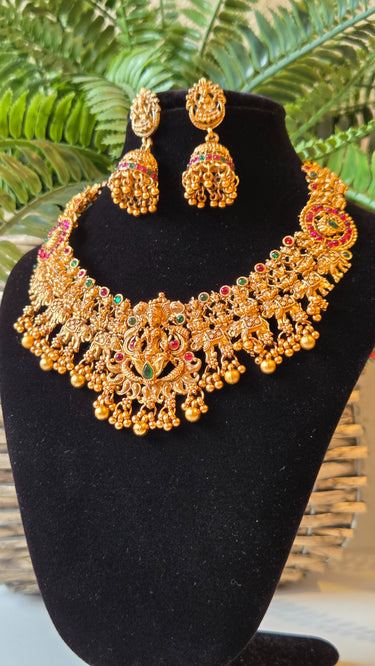 Brass Temple Jewellery Necklace with Earrings Aishwarya