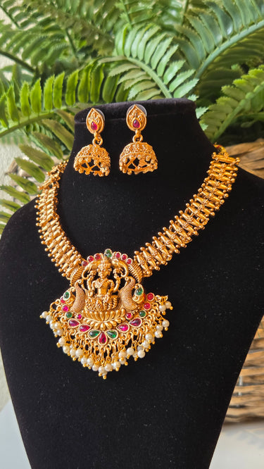 Brass Temple Jewellery Necklace with Earrings Swarna